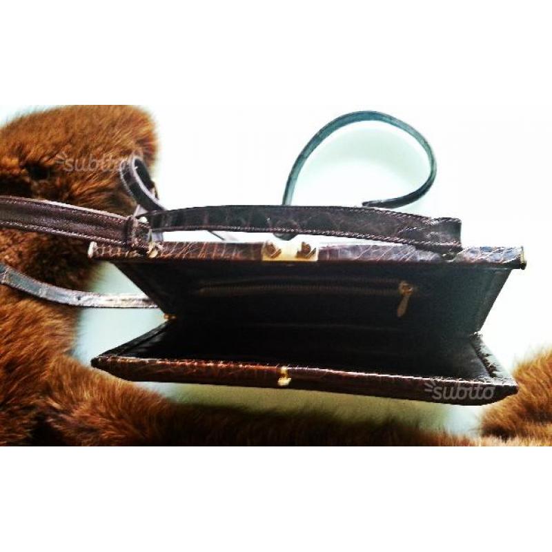 Borsa in vero coccodrillo Vintage anni'50 MARRONE