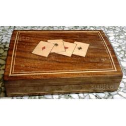 Scatola intarsiata legno carte gioco epoca antica