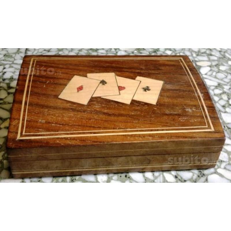 Scatola intarsiata legno carte gioco epoca antica