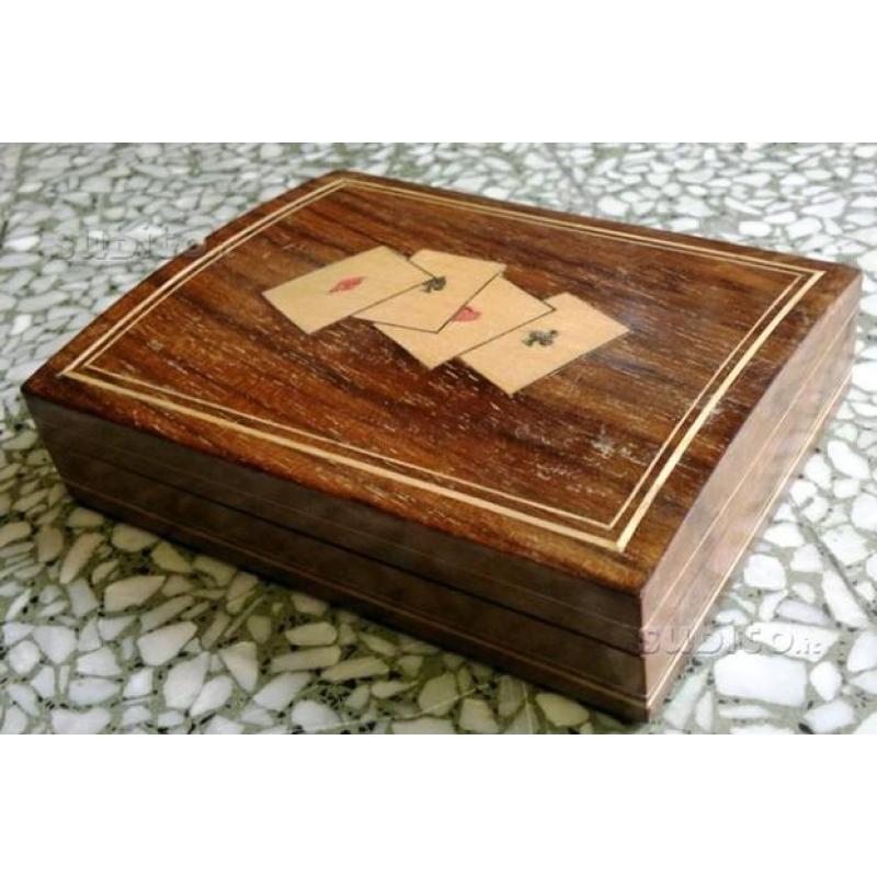 Scatola intarsiata legno carte gioco epoca antica