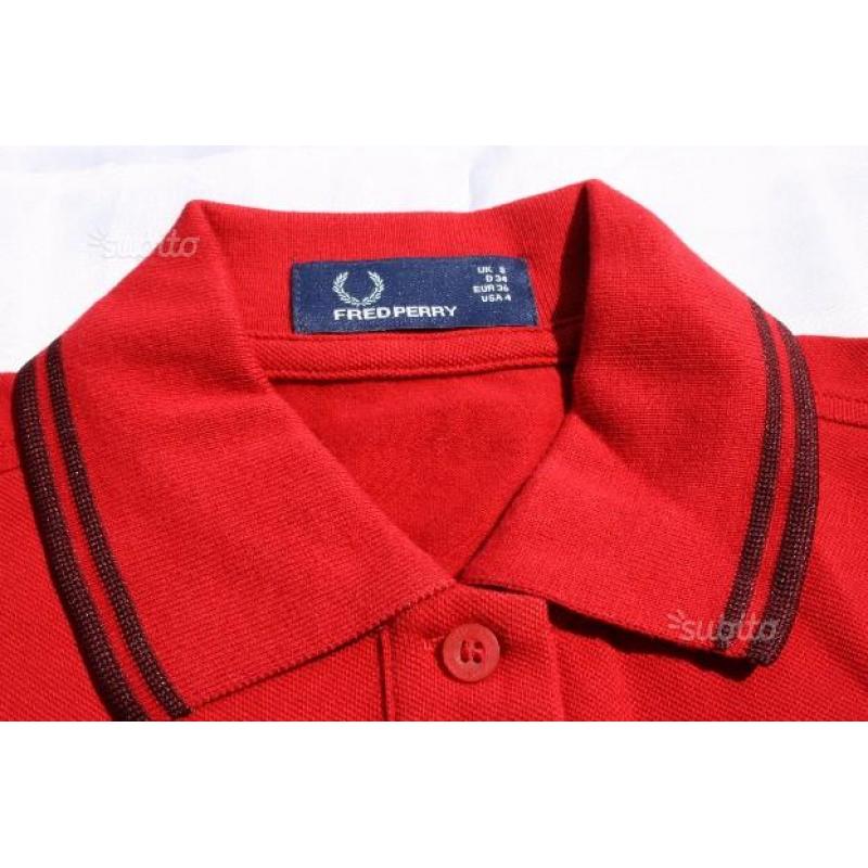 FRED PERRY POLO DONNA ROSSO Tg. XS (36) NUOVA