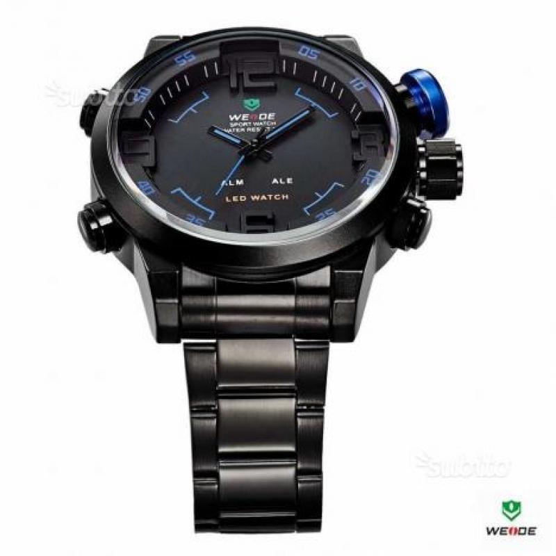 Orologio acciaio nero dual led (analogio-digitale)