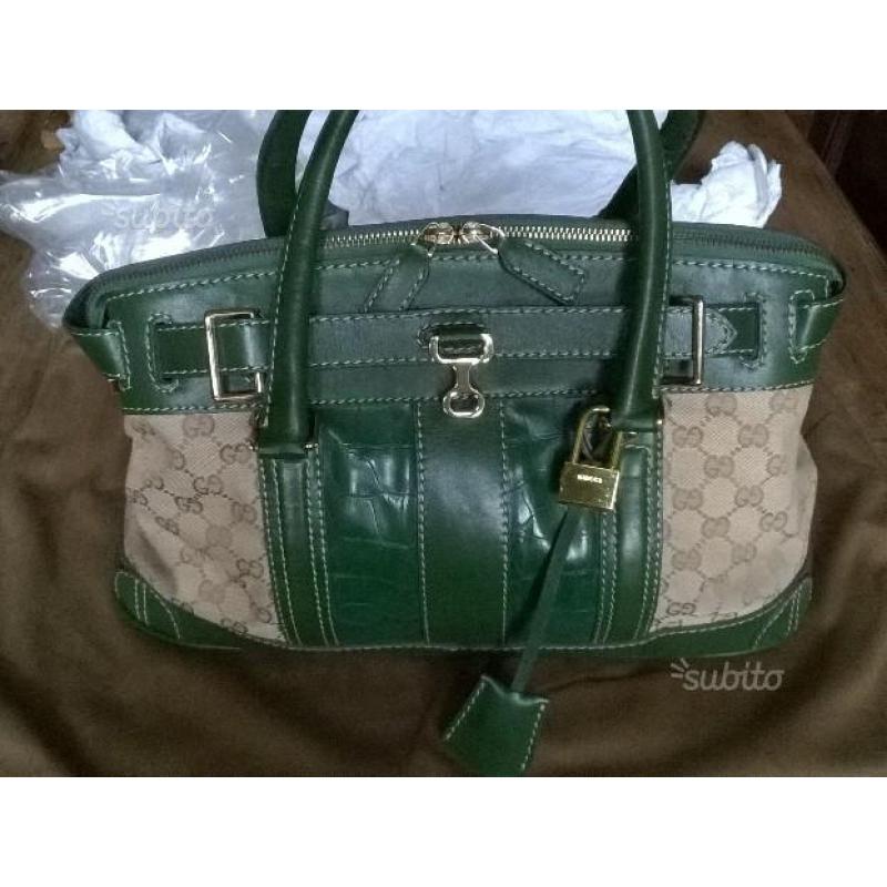 Borsa Gucci tela monogram e pelle verde