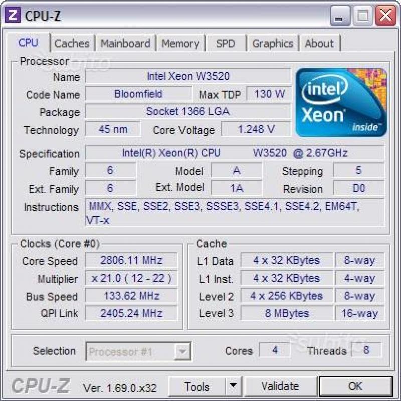 CPU QUADCORE Intel Xeon W3520 (8M Cache, 2.66 GHz)