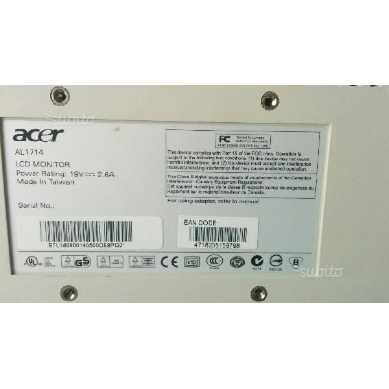 Monitor LCD Acer AL1714 17 pollici