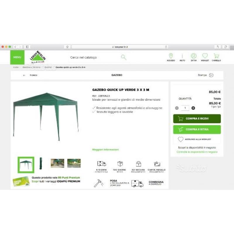 Gazebo richiudibile m 3x3 verde