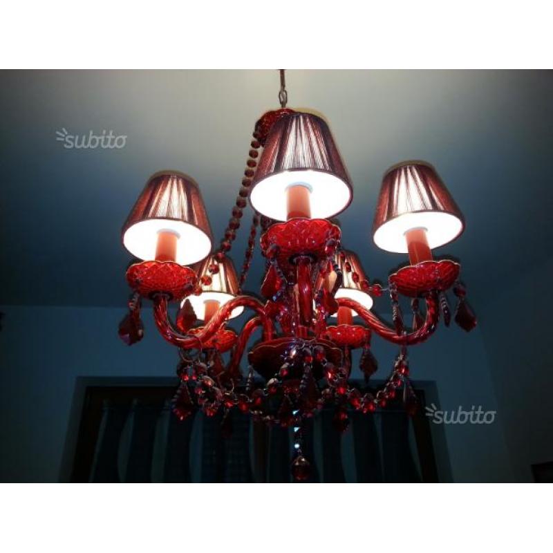 Lampadario vetro rosso 5 luci