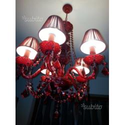 Lampadario vetro rosso 5 luci