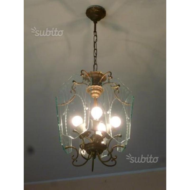 Lampadario vintage ottone evetro