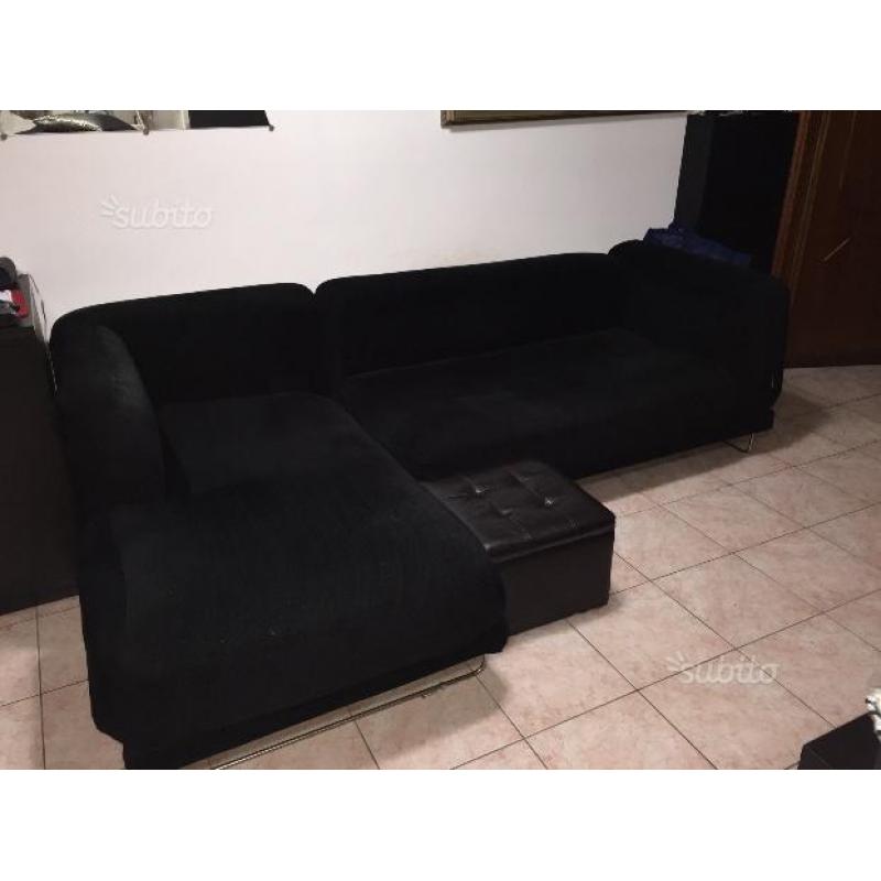 Divano 4 posti con chaise longue nero in tessuto