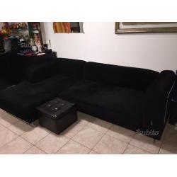 Divano 4 posti con chaise longue nero in tessuto